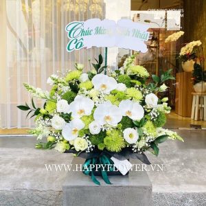 HỘP HOA GREEN FLOWER MIX WHITE ORCHID